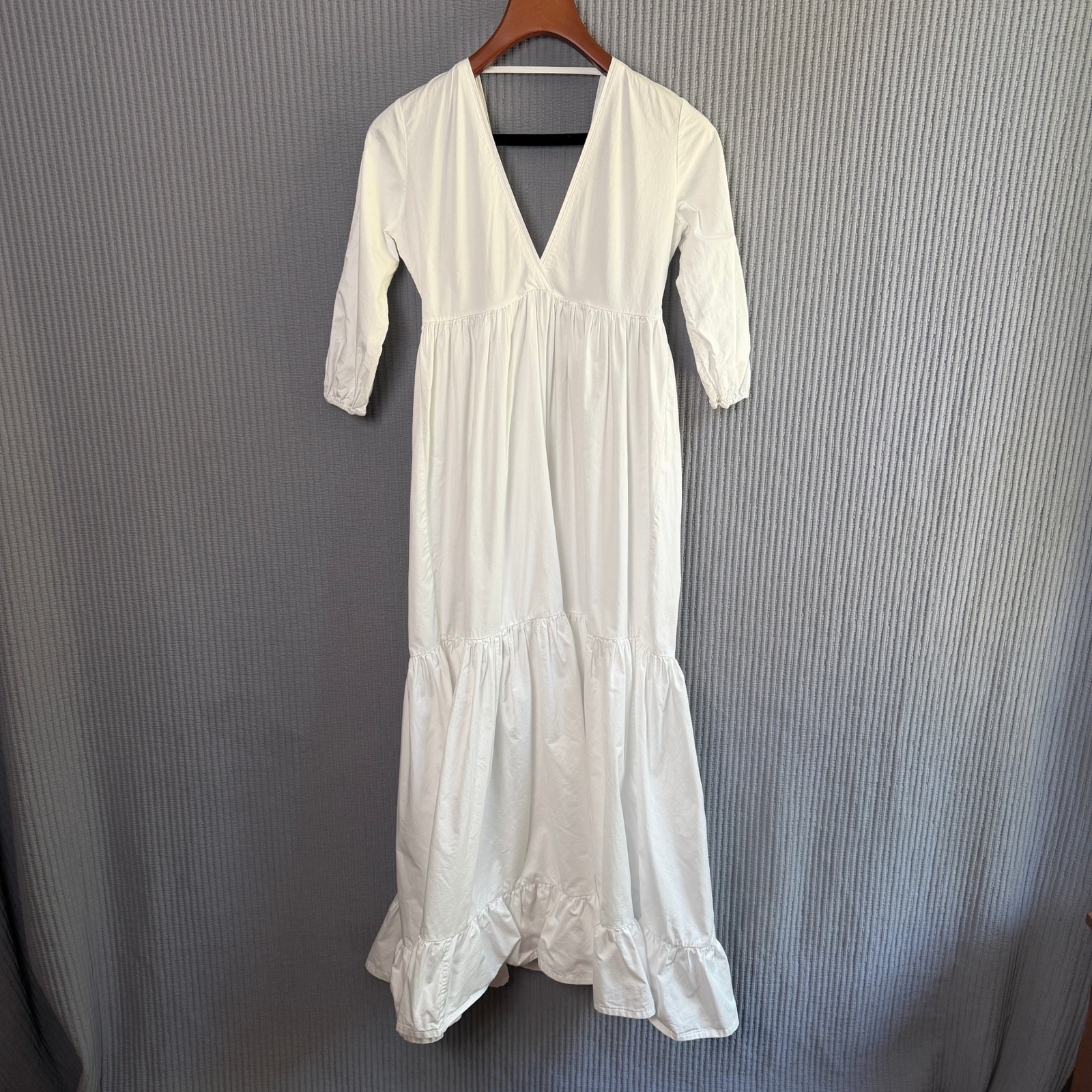$785 Kalita Cotton Tiered V-Neck Maxi Dress White Xs Mended European Summer